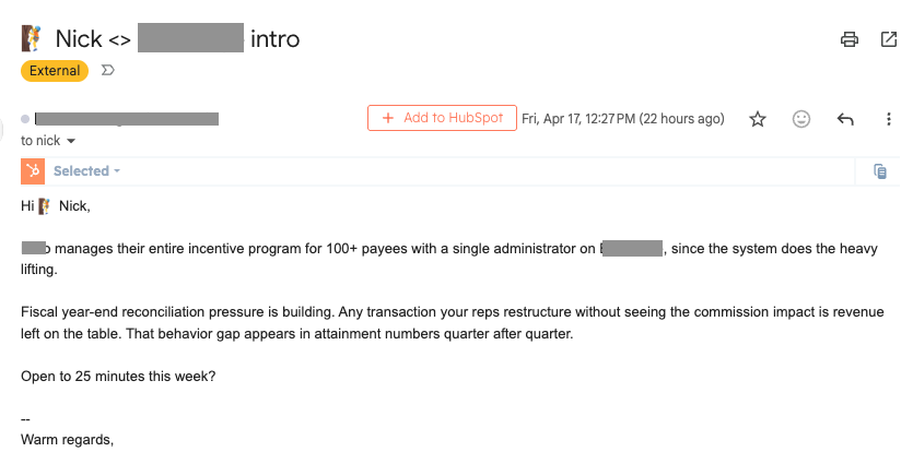 AI-generated outreach that scraped the emoji from my LinkedIn name
